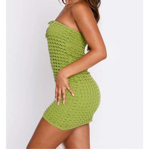 White Fox Boutique More Than I Should Crochet Mini Dress- matcha - Picture 2 of 3